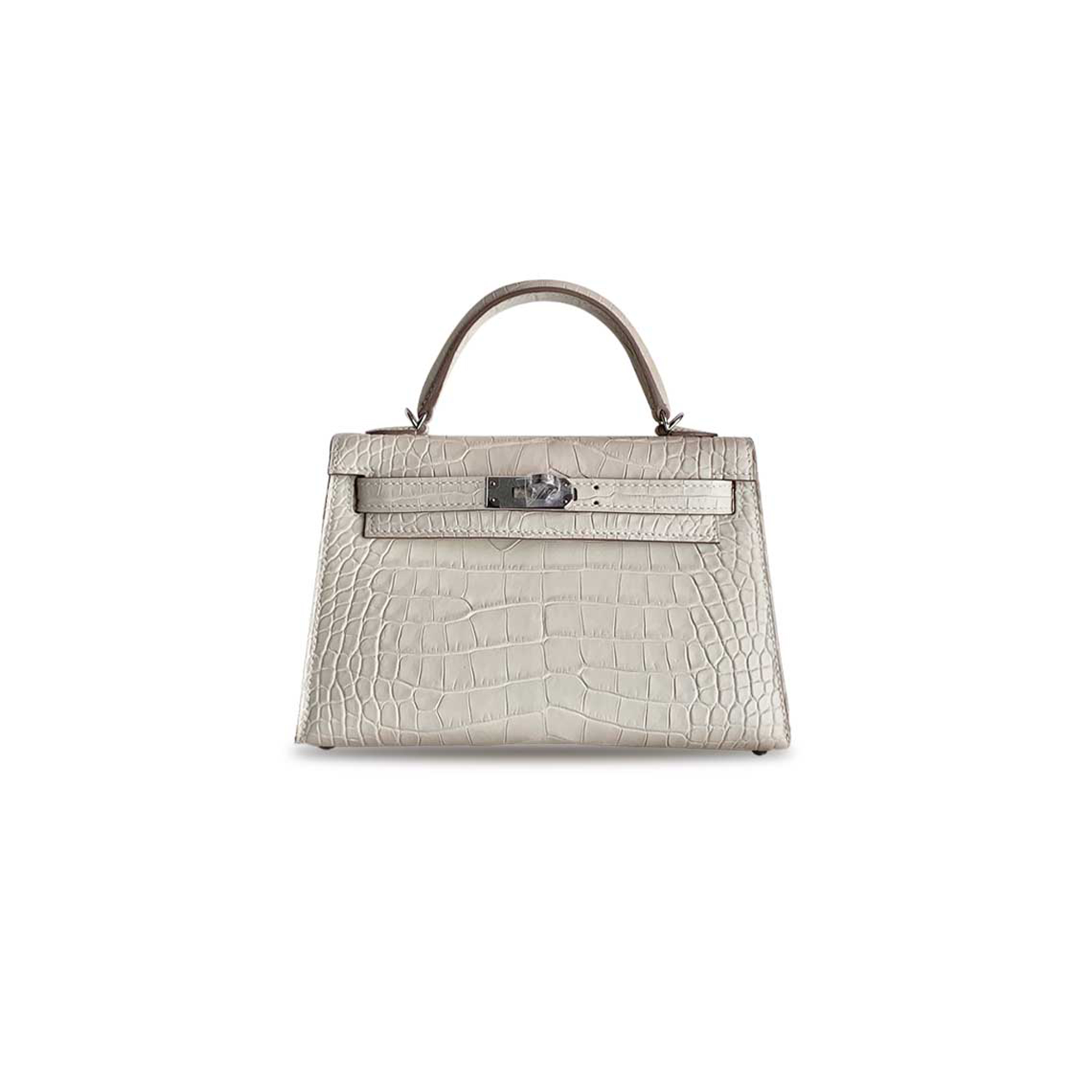 H**mes master mini kelly ii matte crocodile leather milkshake silver buckle (19*12*5.5cm)